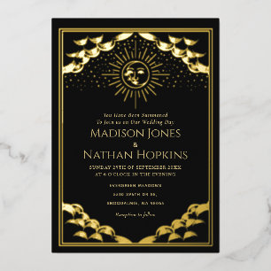 Gold Sun en Moon Tarot Kaart Wedding Invitation