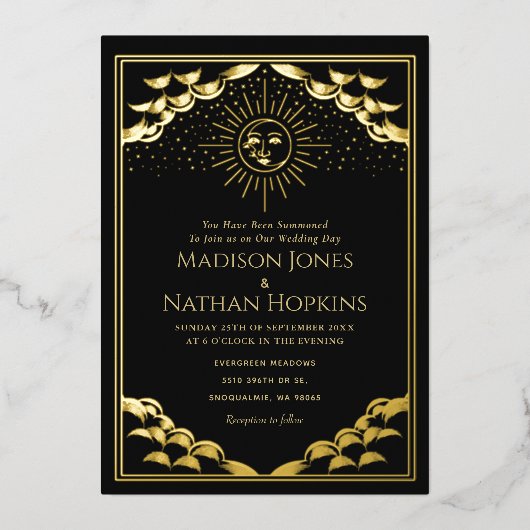 Gold Sun en Moon Tarot Kaart Wedding Invitation (Voorkant)