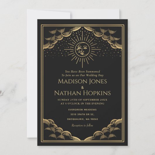 Gold Sun en Moon Tarot Kaart Wedding Invitation (Voorkant)