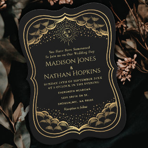 Gold Sun en Moon Tarot Kaart Wedding Invitation