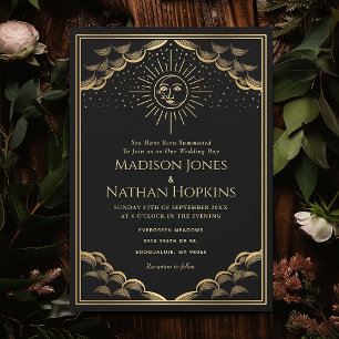 Gold Sun en Moon Tarot Kaart Wedding Invitation