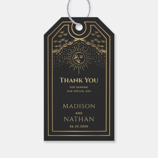 Gold Sun en Moon Tarot Wedding Bedankt Cadeaulabel (Voorkant)