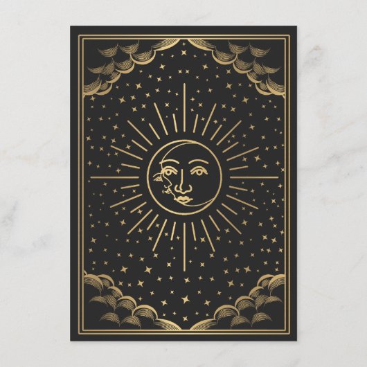 Gold Sun en Moon Tarot Wedding Details Informatiekaartje (Achterkant)