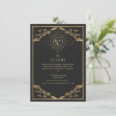 Gold Sun en Moon Tarot Wedding Details Informatiekaartje (Staand voorkant)