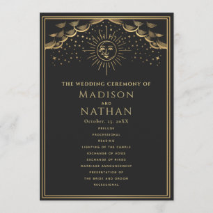 Gold Sun en Moon Tarot Wedding Programmakaart