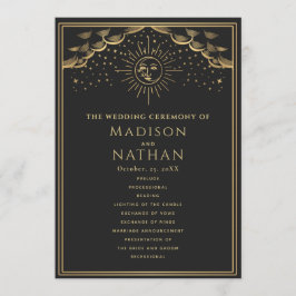 Gold Sun en Moon Tarot Wedding Programmakaart