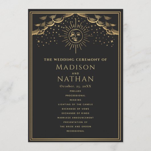 Gold Sun en Moon Tarot Wedding Programmakaart (Voorkant)