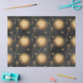 Gold Sun en Scepter Pattern op Black Decoupage Tissuepapier (Craft)