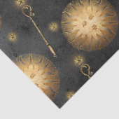 Gold Sun en Scepter Pattern op Black Decoupage Tissuepapier (Detail)