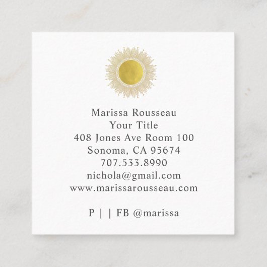 Gold Sun Faux Folie Mandala Black Jewelry Designer Vierkante Visitekaartje (Achterkant)