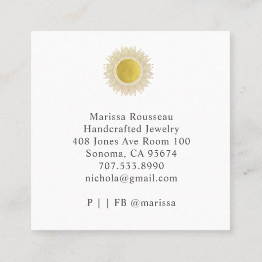 Gold Sun Faux Folie Mandala Jewelry Designer Squar Vierkante Visitekaartje (Achterkant)