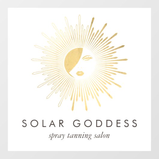 Gold Sun Goddess Girl Logo Spray Tanning Salon Raamsticker (Vel)