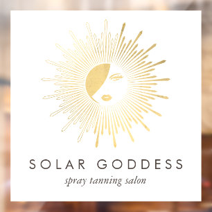Gold Sun Goddess Girl Logo Spray Tanning Salon Raamsticker