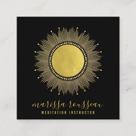 Gold Sun Mandala Black Meditation Instructor Vierkante Visitekaartje (Voorkant)