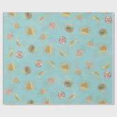 Gold Sun Moon Planets Space Blue-illustratie Cadeaupapier (Vlak)