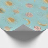Gold Sun Moon Planets Space Blue-illustratie Cadeaupapier (Hoek)