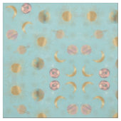Gold Sun Moon Planets Space Blue-illustratie Stof (Swatch)