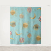 Gold Sun Moon Planets Space Blue-illustratie Wandkleed (Voorkant)