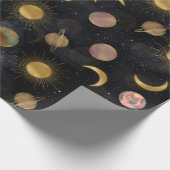 Gold Sun Moon Planets Space-illustratie Cadeaupapier (Hoek)