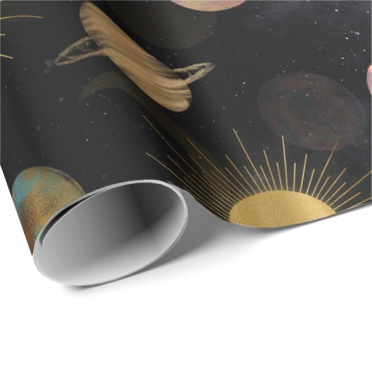 Gold Sun Moon Planets Space-illustratie Cadeaupapier (Rol Hoek)