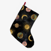 Gold Sun Moon Planets Space-illustratie Grote Kerstsok (Voorkant (Hangend))