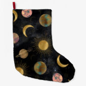 Gold Sun Moon Planets Space-illustratie Grote Kerstsok (Voorkant)
