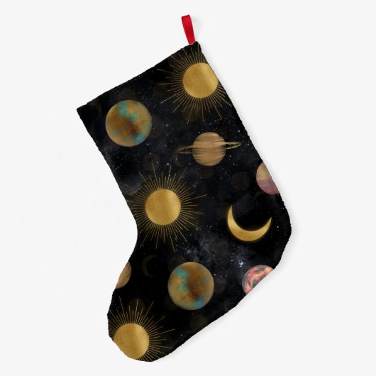 Gold Sun Moon Planets Space-illustratie Grote Kerstsok (Achterkant (Hangend))