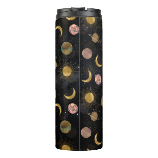 Gold Sun Moon Planets Space-illustratie Thermosbeker (Achterkant)