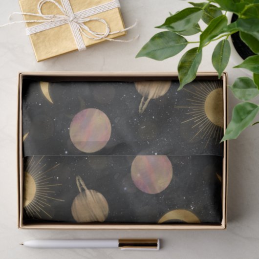 Gold Sun Moon Planets Space-illustratie Tissuepapier (Geschenk)