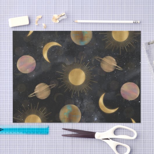 Gold Sun Moon Planets Space-illustratie Tissuepapier (Craft)