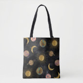 Gold Sun Moon Planets Space-illustratie Tote Bag (Voorkant)