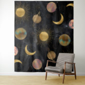 Gold Sun Moon Planets Space-illustratie Wandkleed (In situ)