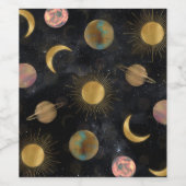 Gold Sun Moon Planets Space-illustratie Wijn Etiket (Enkel label)