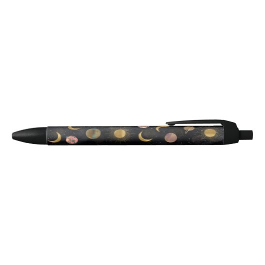 Gold Sun Moon Planets Space-illustratie Zwarte Inkt Pen (Bovenkant)