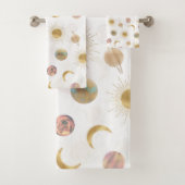 Gold Sun Moon Planets Space White illustratie Bad Handdoek (Insitu)