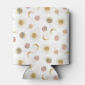 Gold Sun Moon Planets Space White illustratie Blikjeskoeler (Achterkant)