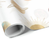 Gold Sun Moon Planets Space White illustratie Cadeaupapier (Rol Hoek)