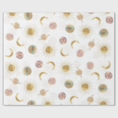 Gold Sun Moon Planets Space White illustratie Cadeaupapier (Vlak)