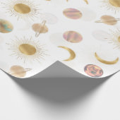 Gold Sun Moon Planets Space White illustratie Cadeaupapier (Hoek)