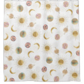 Gold Sun Moon Planets Space White illustratie Douchegordijn (Voorkant)