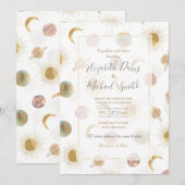 Gold Sun Moon Planets Space White illustratie Kaart (Voorkant / Achterkant)