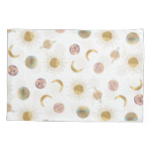 Gold Sun Moon Planets Space White illustratie Kussensloop (Achterkant-Links)