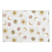 Gold Sun Moon Planets Space White illustratie Kussensloop (Achterkant-Rechts)