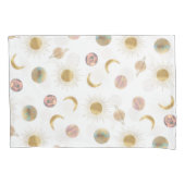 Gold Sun Moon Planets Space White illustratie Kussensloop (Voorkant-Links)