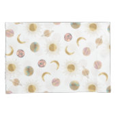 Gold Sun Moon Planets Space White illustratie Kussensloop (Voorkant-Rechts)