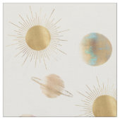 Gold Sun Moon Planets Space White illustratie Stof (Close Up)
