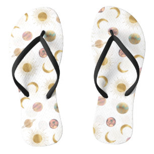Gold Sun Moon Planets Space White illustratie Teenslippers