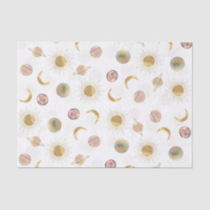 Gold Sun Moon Planets Space White illustratie Tissuepapier