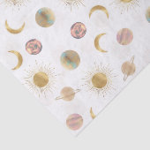 Gold Sun Moon Planets Space White illustratie Tissuepapier (Detail)