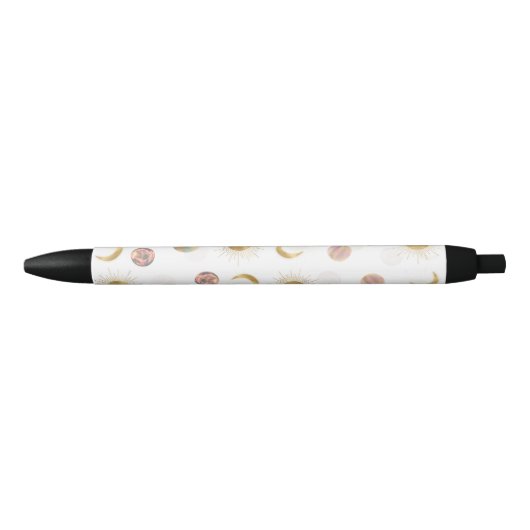 Gold Sun Moon Planets Space White illustratie Zwarte Inkt Pen (Voorkant)